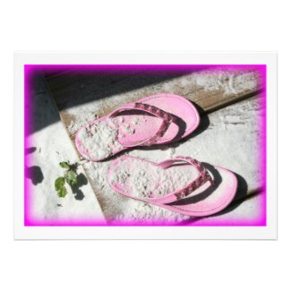 Pink sandy flip flop sandals on Florida beach Custom Invites