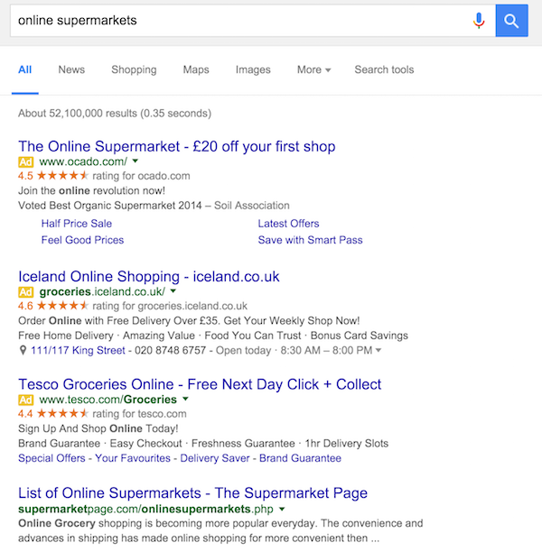 online supermarkets Google Search serp
