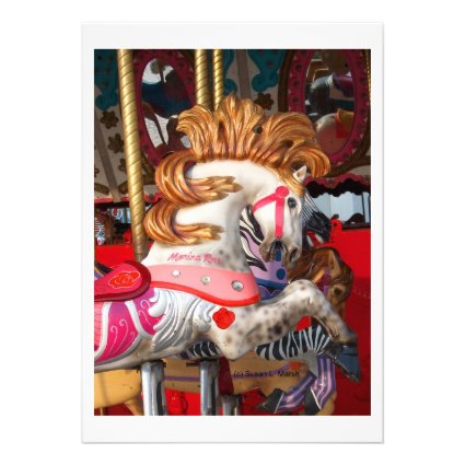 Pink and white carousel horse photograph fair personalized invites