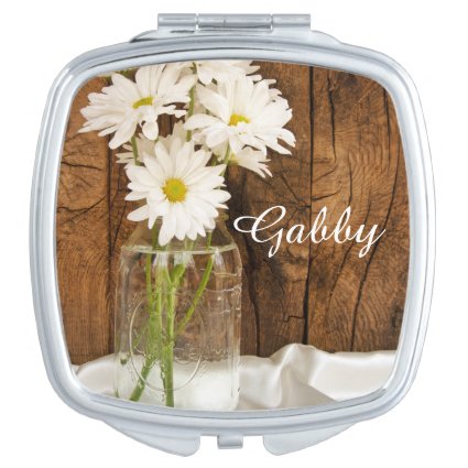 Mason Jar and White Daisy Wedding Compact Mirror Vanity Mirrors