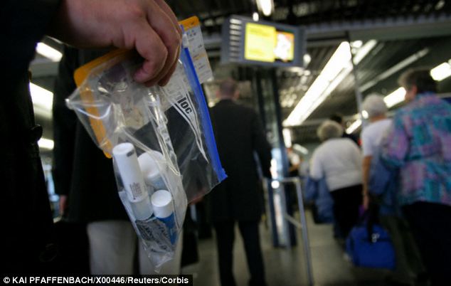 Bag it up: Since 2006 when there was a plot to blow up trans-Atlantic flights, holiday makers have had to decant liquid essentials into clear bottles holding less than 100mls and stow thin in plastic bags (pictured), leading to extra hassle in airport security queues and a huge amount of waste