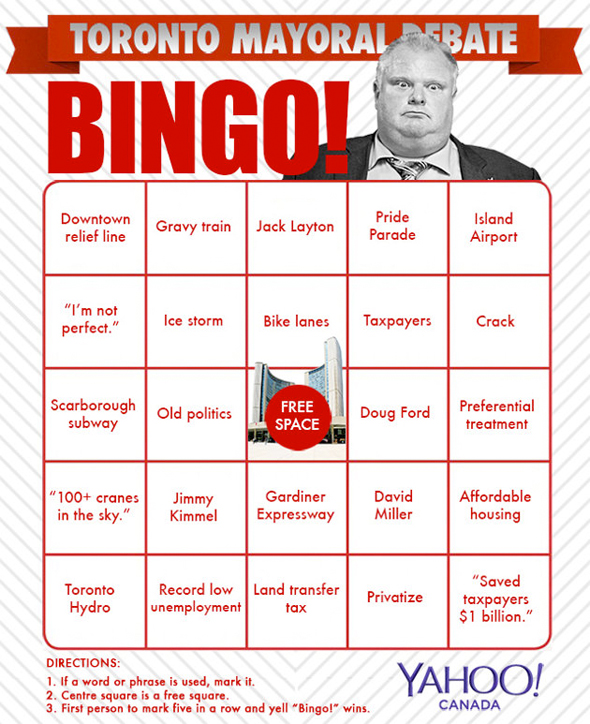 Mayoral debate bingo Toronto