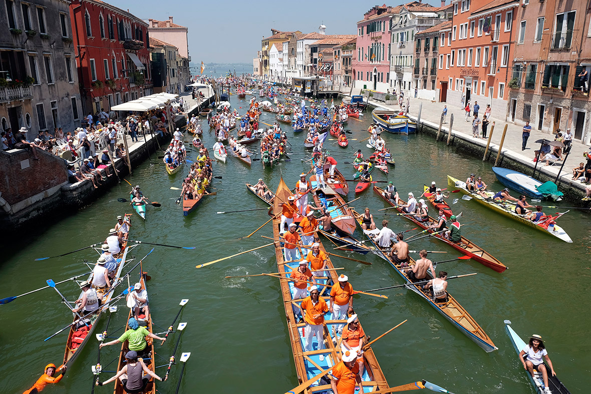 Rowers take part in the Vogalonga, or Long Row on the Grand Canal and the Venice lagoon