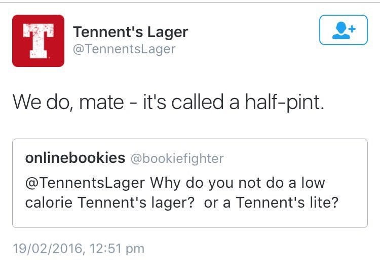 funny social media image Tennents Lager gives amazing response to tweet