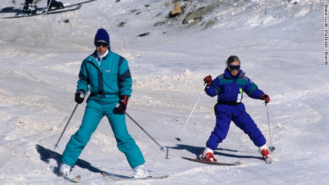 Princess Anne and her daughter, Zara, ski in Morzine in January 1989. 