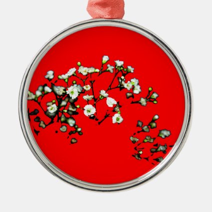 babys breath white flowers against red christmas ornaments