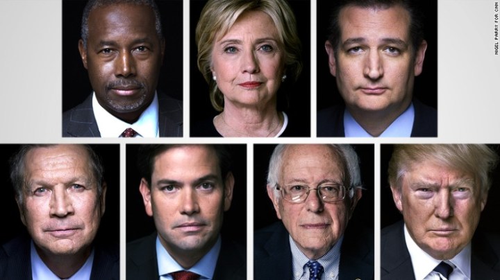 Ben Carson, Hillary Clinton, Ted Cruz, John Kasich, Marco Rubio, Bernie Sanders and Donald Trump