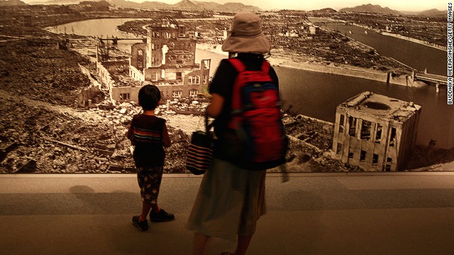At the Hiroshima Peace Memorial Museum, murals and other graphic displays depict the devastation caused by the bomb.