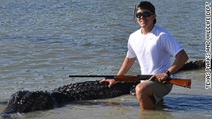 This huge 800-pound, 14-foot, 3-inch gator was bagged in the James E. Daughtrey Wildlife Management Area in Texas.