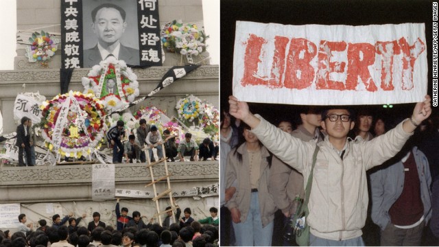Ousted General Secretary of the Communist Party, Hu Yaobang, dies at age 73 on April 15, 1989. The next day, thousands of students gather at Tiananmen Square to mourn him -- Hu had become a symbol of reform for the student movement. A week later thousands more marched to Tiananmen Square -- the start of an occupation that would end in a tragic showdown.