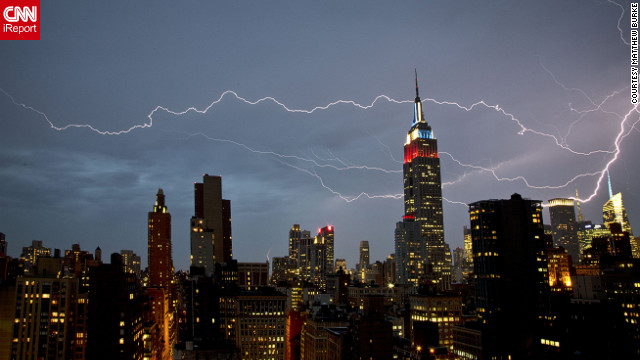 <a href='http://ift.tt/1vcszIX'>Matthew Burke</a> shot this dramatic lightning strike from his Manhattan apartment window in July 2012. "There was very strong rain and wind for about 15 minutes, at which point the rain cleared and the lightning show began," he said.