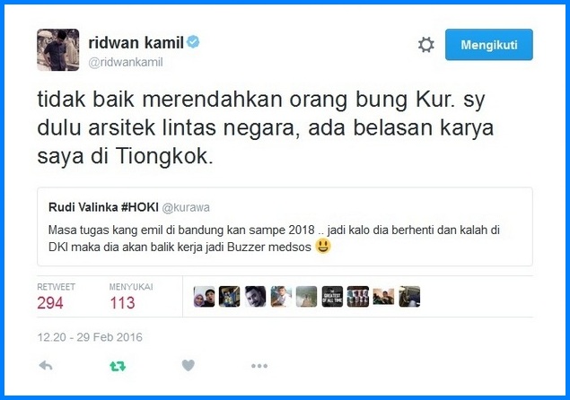 Pendukung Ahok Ejek Ridwan Kamil Takut Kalah dan Jadi Pengangguran