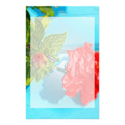 red rose against blue plastic wrap style personalized stationery