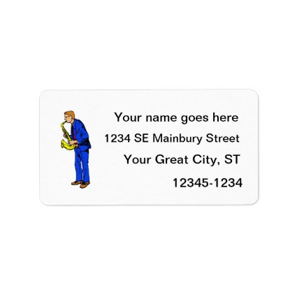 Sax Player Male Blue Suit Side View Music Graphic Custom Address Labels
