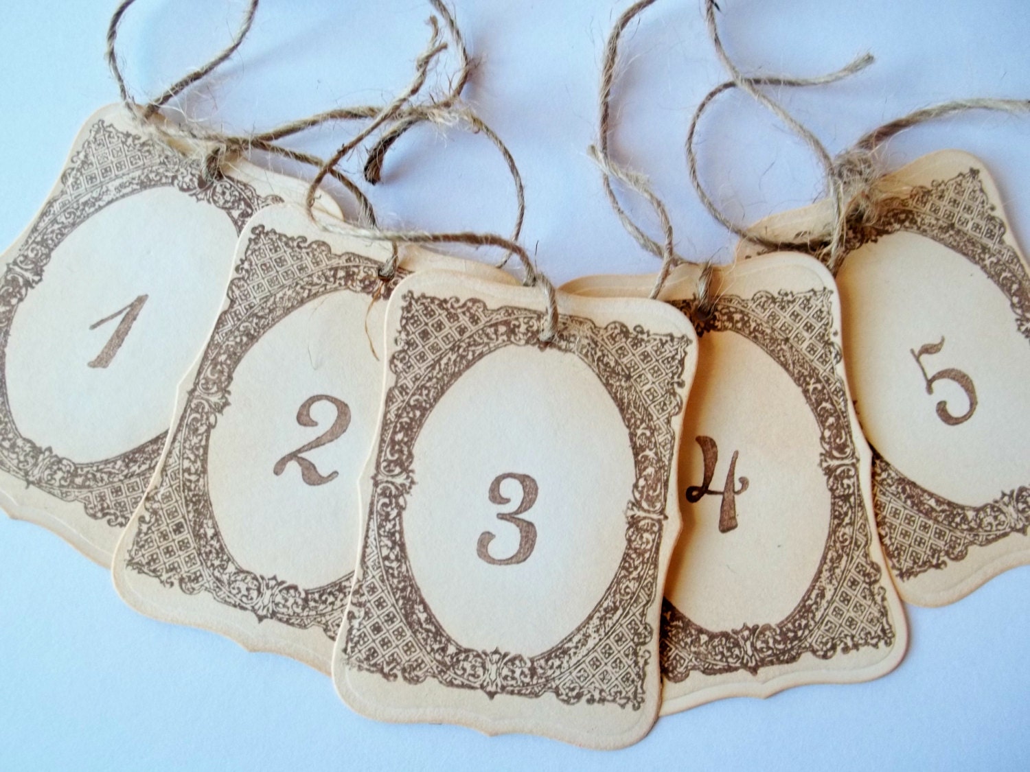 Table Numbers ,Wedding Table Number Tags, Rustic, Shabby -Brown ,Ivory- Set of 10