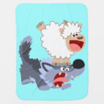 Cute Playful Cartoon Sheep and Wolf Baby Blanket