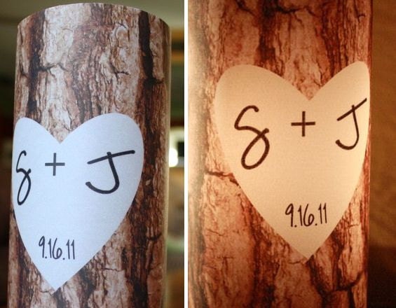 Table Numbers - Luminaries - Tree Trunk - Tree Bark - Carved Initials Design