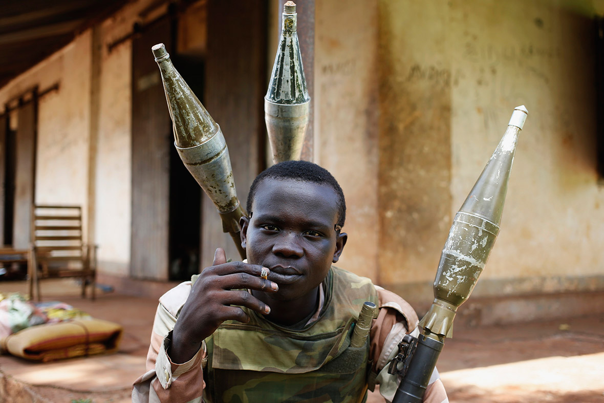 A Seleka fighter smokes at their base in Grimari, Central African Republic