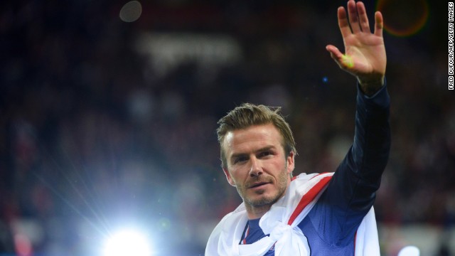 Beckham waves after PSG played Brest in<a href='http://ift.tt/1g7UjtW' target='_blank'> his final home match</a> in May. Beckham had <a href='http://ift.tt/1oq8dJ9'>signed on with the team</a> just a few months prior to his <a href='http://ift.tt/1g7UlSA'>retirement.</a> 