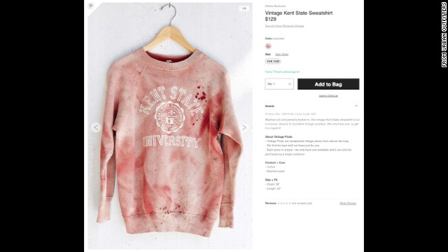 After coming under criticism, Urban Outfitters has stopped selling a "vintage" Kent State sweatshirt that has what appears to be simulated blood splatter on it. Kent State was the site of a 1970 shooting that left four students dead and nine wounded during a Vietnam War protest. Urban Outfitters issued an apology via Twitter and said the red stains were not meant to resemble blood.