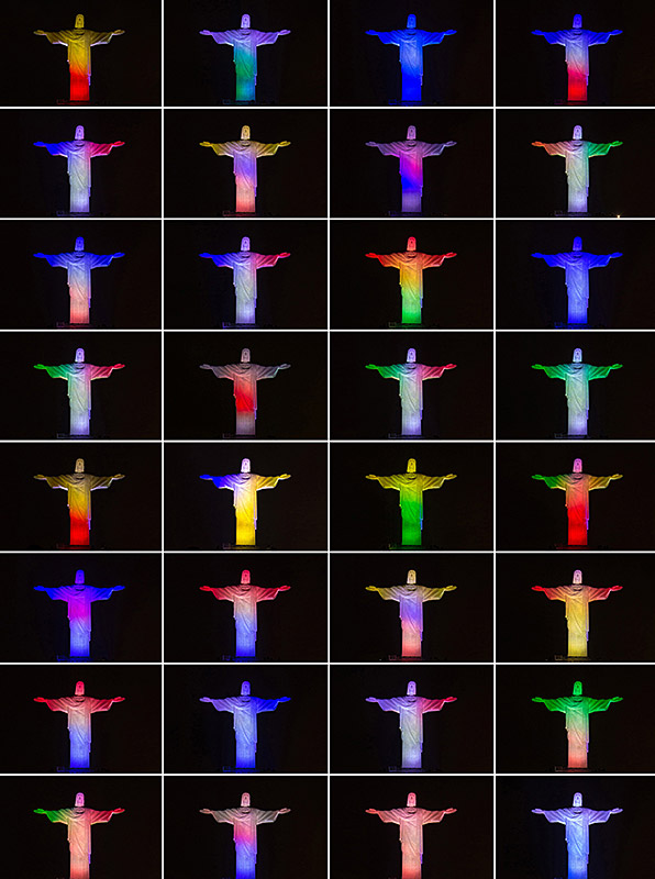 This combination of 32 photos shows the statue of the Christ the Redeemer lit with colours from national flags of all 32 nations participating in the World Cup.