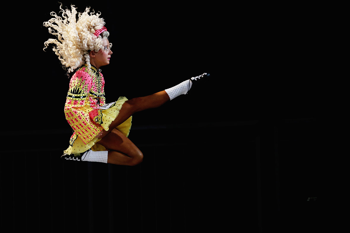 A contestant performs at the World Irish Dance Championship at London's Hilton Metropole hotel