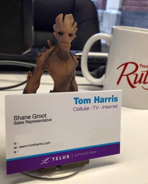 monday thru friday,business card,groot,g rated