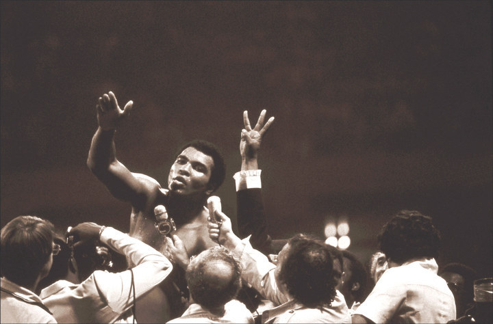 Ali beat Spinks to win the heavyweight world championship for an unprecedented third time. His bodyguard, Pat Patterson, shot his hand into the air in the press scrum: three. Ali’s record stands unbeaten. It was the last win of his professional career.