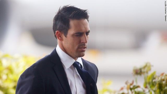 Australian cricketer Mitchell Johnson arrives to Coffs Harbour ahead of today's funeral service for Phil Hughes on December 3.