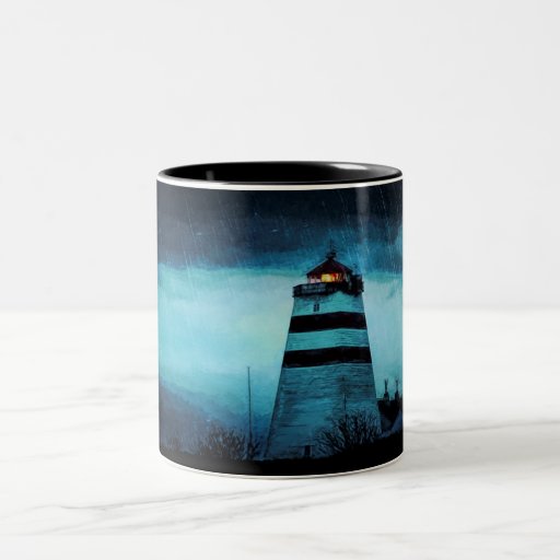 Nautic lighthouse a rainy dark night Two-Tone coffee mug
