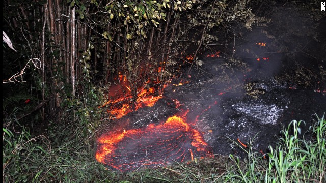 Pictured here on Tuesday morning, October 28, lava had crossed into two privately owned properties. 
