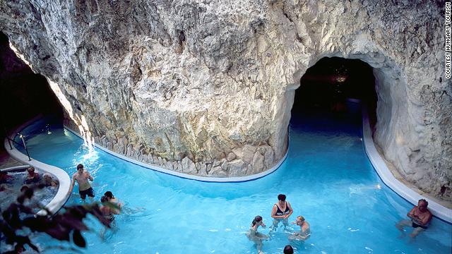 Thermal waters flow through a huge series of limestone chambers at the Cave Bath in Miskolctapolca.