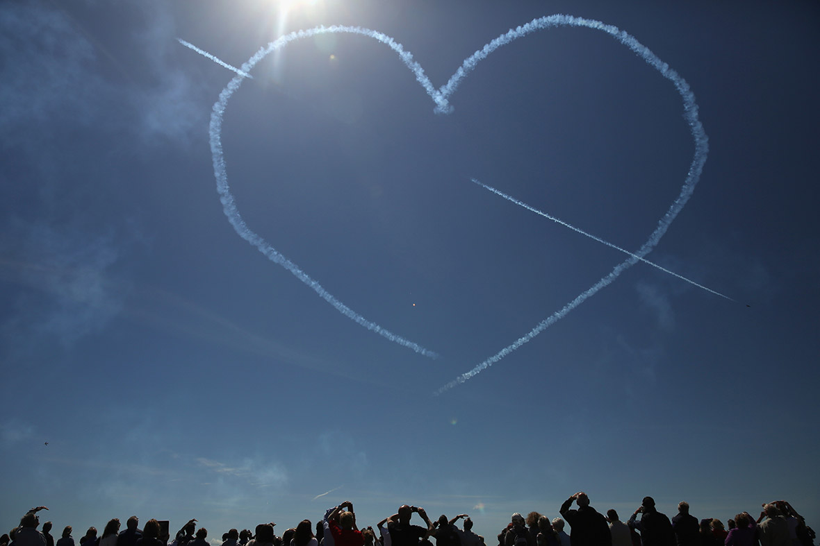 The Red Arrows display team perform over Southsea Common in Portsmouth at the end of a D-Day commemoration service