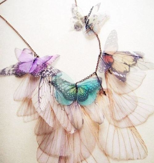 Silk and organza butterfly jewelry by Turkish designer Derya...