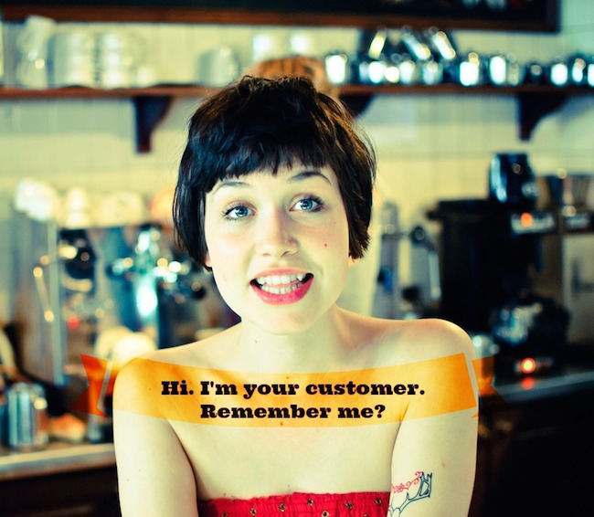 image of a woman with short hair and quote Hi, I'm your customer, remember be?