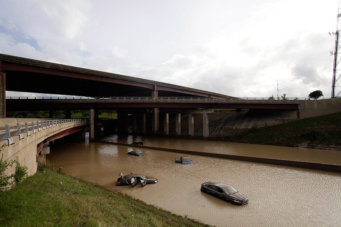 Cars submerged in water along I-75 in Royal Oak, Michigan after the Detroit metropolitan area experienced the worst flash flooding in decades
