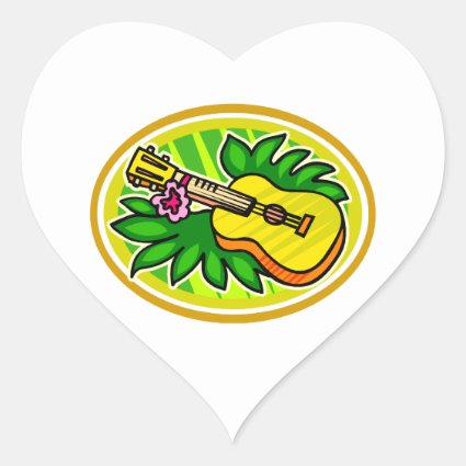 Ukulele With Leaves and Flower Circle , Yellow Heart Stickers