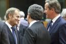 El Primer Ministro polaco Donald Tusk y el Primer Ministro británico David Cameron en la reunión del Consejo Europeo de la UE, reunidos hoy en Bruselas ( Bélgica). EFE
