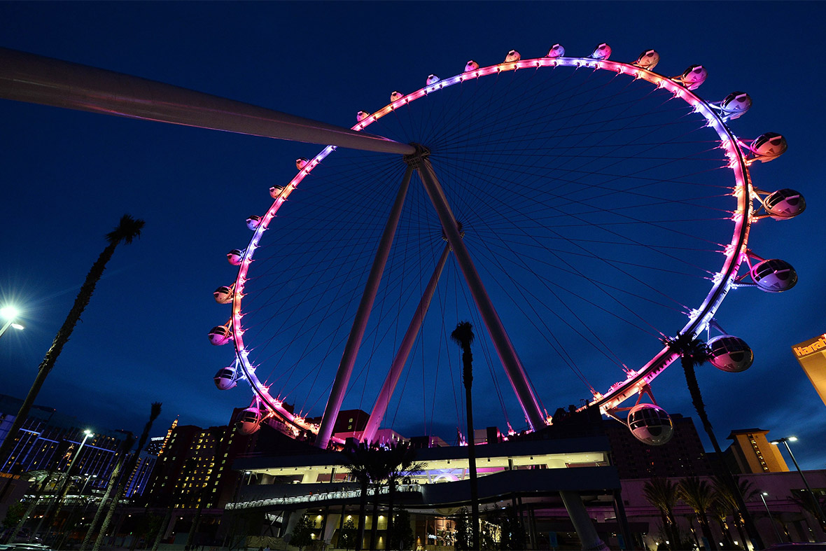 A photo of the Las Vegas High Roller, which opens today. At 550 feet, it is is the highest observation wheel in the world – 8 feet higher than the Singapore Flyer and 107 feet taller than the London Eye