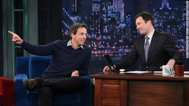 Meyers, left, appears as a guest with Jimmy Fallon on "Late Night With Jimmy Fallon," on October 29, 2012.