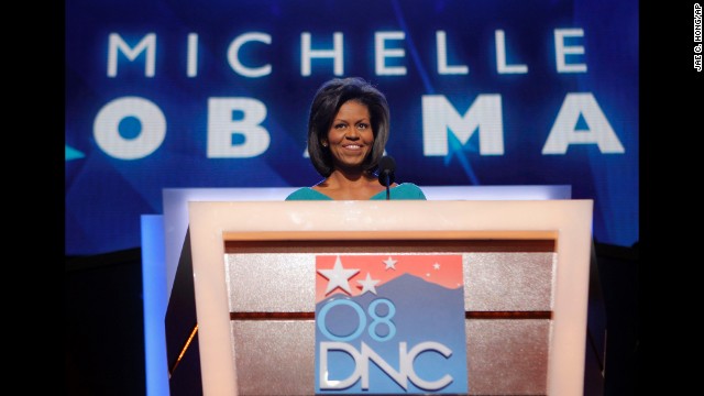 Michelle Obama speaks during the Democratic National Convention on August 25, 2008.
