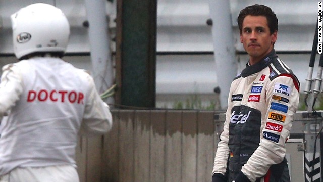 A visibly distressed Adrian Sutil witnessed the crash involving Bianchi as his own car was being cleared off the circuit.