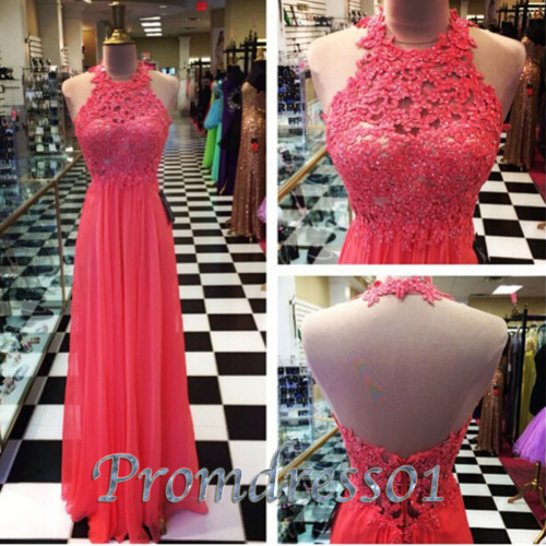 2015 cute coral backless chiffon prom dress