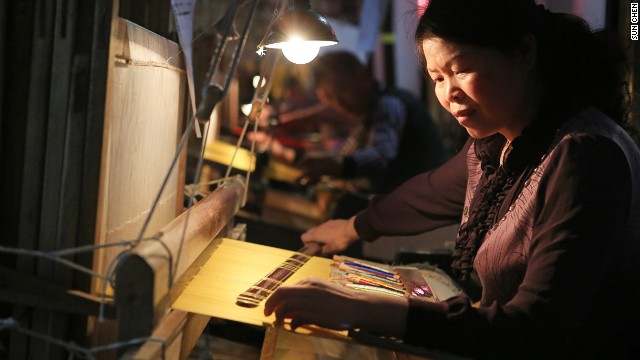 Dating back more than 1,500 years, authentic brocade is still produced with old-fashioned wooden weaving machines.