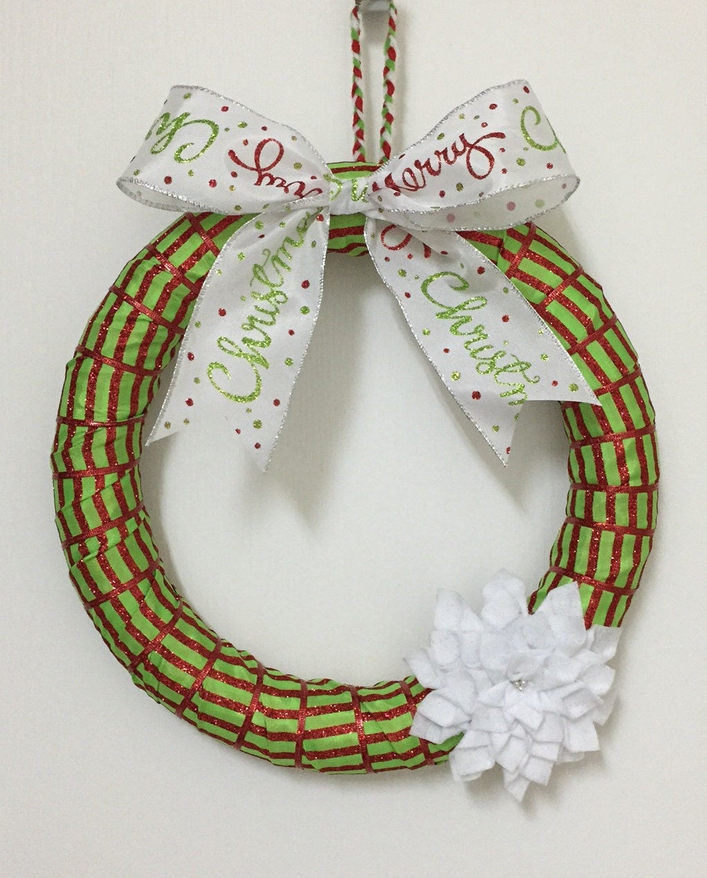 Christmas Wreath - Holiday Decor - Ribbon Striped - Christmas Decor - Flower Wreath