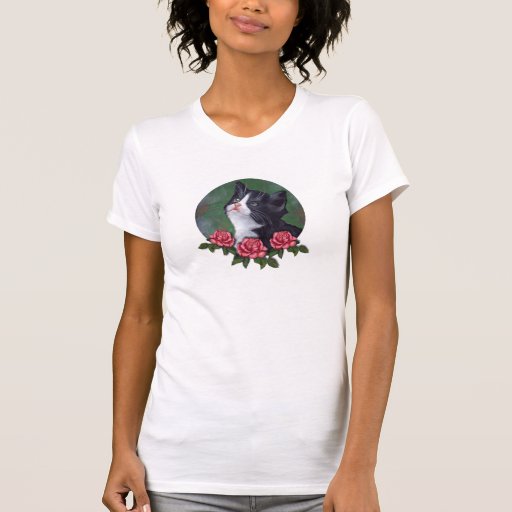 Rosie the Cat: Cat with Pink Roses: Art T Shirt