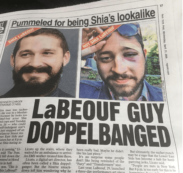 shia labeouf voicemail punch A Guy Got Punched for Looking Like Shia LaBeouf, but It's Okay Because Shia Left Him a Voicemail