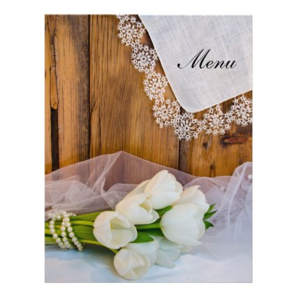 Rustic White Tulips Country Wedding Menu Flyers