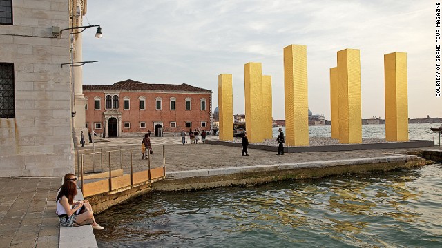 The Venice Biennale has spawned a huge selection of art exhibitions and architectural displays across the city beyond the <a href='http://ift.tt/UOWNW0'>ticketed barriers of the Giardini</a>. World renowned artists are experimenting within various historical interiors and waterfronts across Venice. Heinz Mack's gold pillars are pictured next to Palladio's Church. 