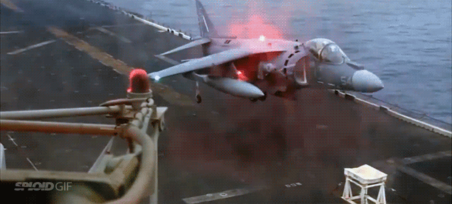 Fighter jet loses front landing gear, lands vertically on padded stool